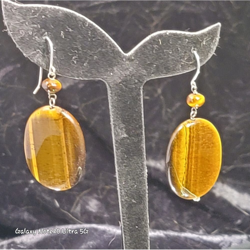 507. Beautiful, Natural, Bold TIGER EYE Earrings!
